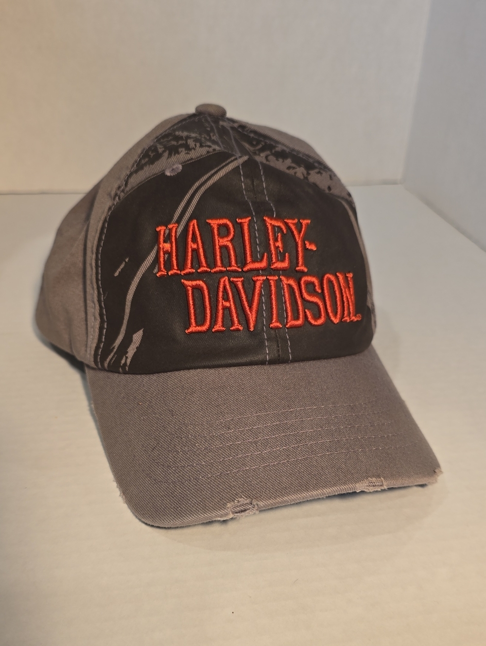 Harley-Davidson Gray Distresses Bill Cap with Orange Embroidered Logo